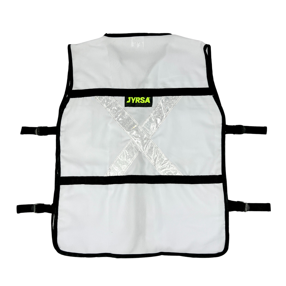 Chaleco JYRSA tipo Rescatista de Tela Gabardina color Blanco con reflejante.