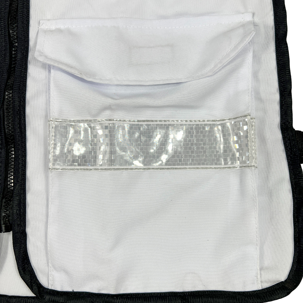 Chaleco JYRSA tipo Rescatista de Tela Gabardina color Blanco con reflejante.