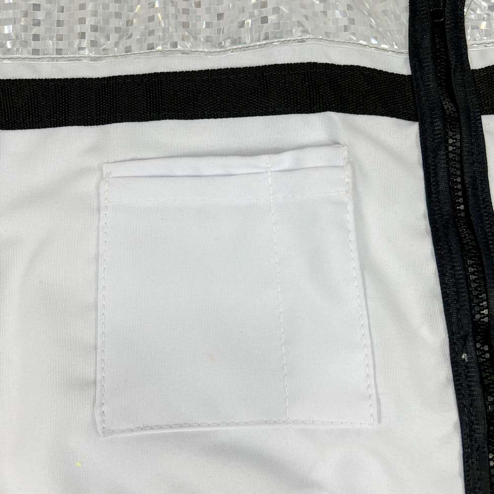 Chaleco JYRSA tipo Rescatista de Tela Gabardina color Blanco con reflejante.