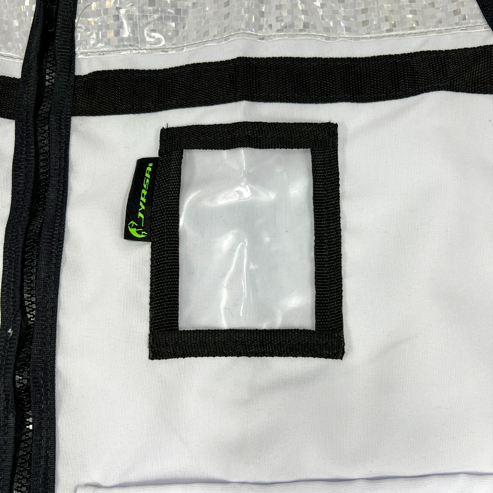 Chaleco JYRSA tipo Rescatista de Tela Gabardina color Blanco con reflejante.