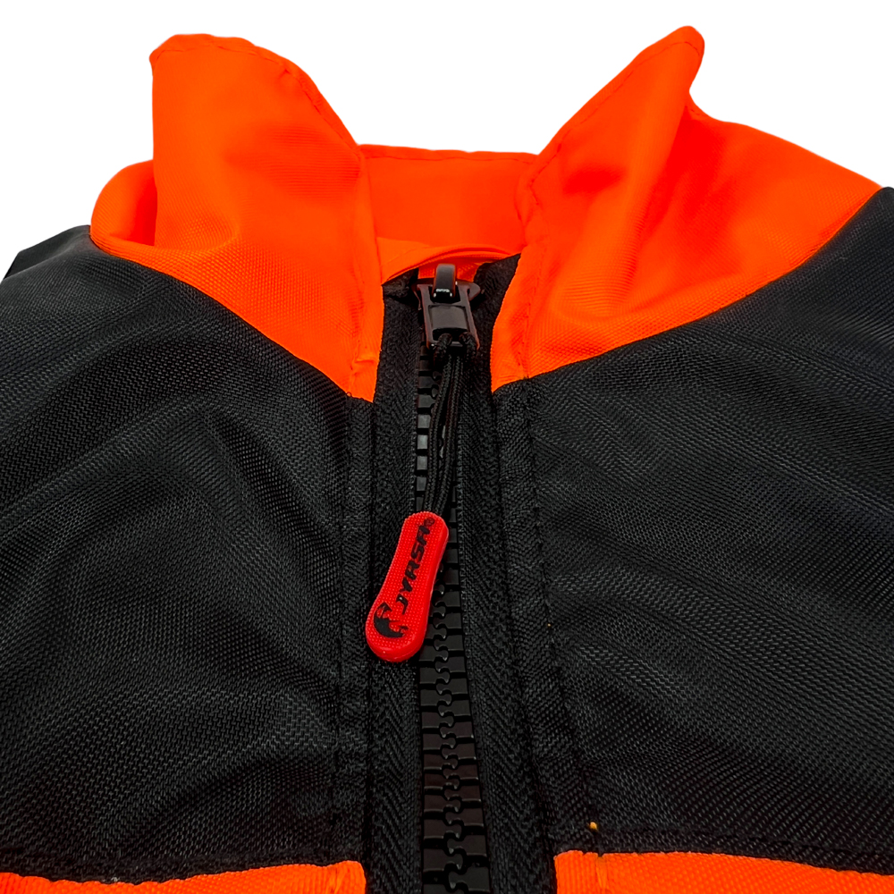 Chaleco JYRSA tipo Ejecutivo con reflejante Bicolor Negro-Anaranjado de alta visibilidad