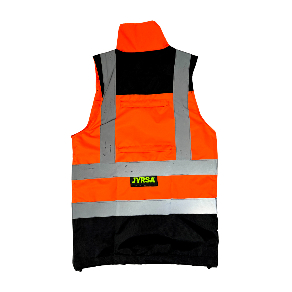 Chaleco JYRSA tipo Ejecutivo con reflejante Bicolor Negro-Anaranjado de alta visibilidad
