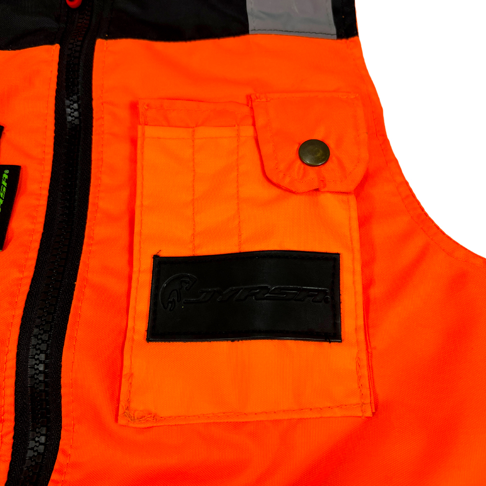 Chaleco JYRSA tipo Ejecutivo con reflejante Bicolor Negro-Anaranjado de alta visibilidad