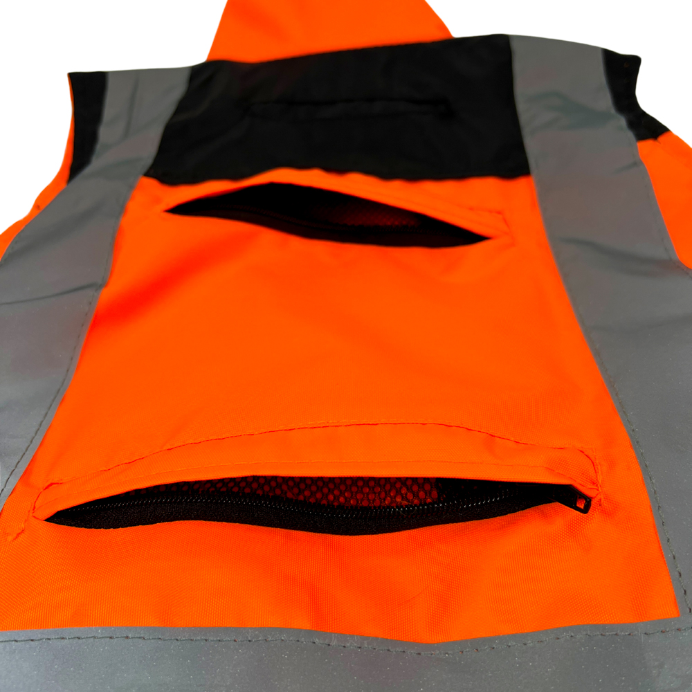 Chaleco JYRSA tipo Ejecutivo con reflejante Bicolor Negro-Anaranjado de alta visibilidad