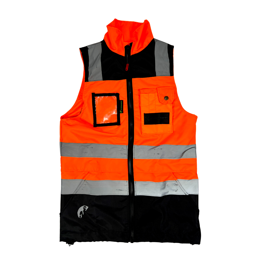 Chaleco JYRSA tipo Ejecutivo con reflejante Bicolor Negro-Anaranjado de alta visibilidad
