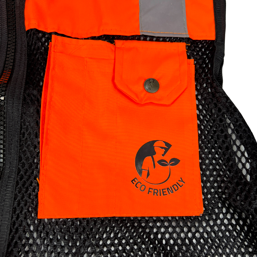 Chaleco JYRSA tipo Ejecutivo de Malla alta visibilidad Bicolor Anaranjado-Negro